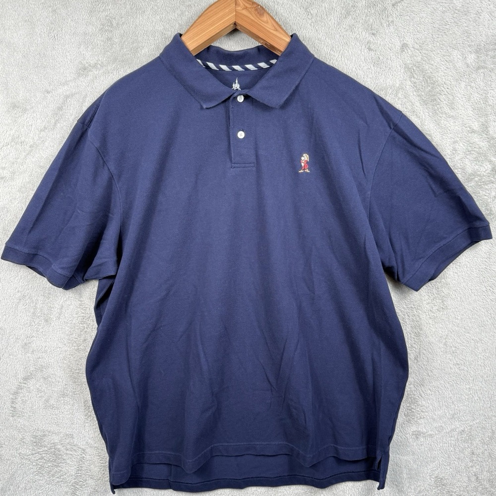 Disney Parks Grumpy Polo Shirt Men 2XL Navy Blue Embroidered Cotton Blend Casual